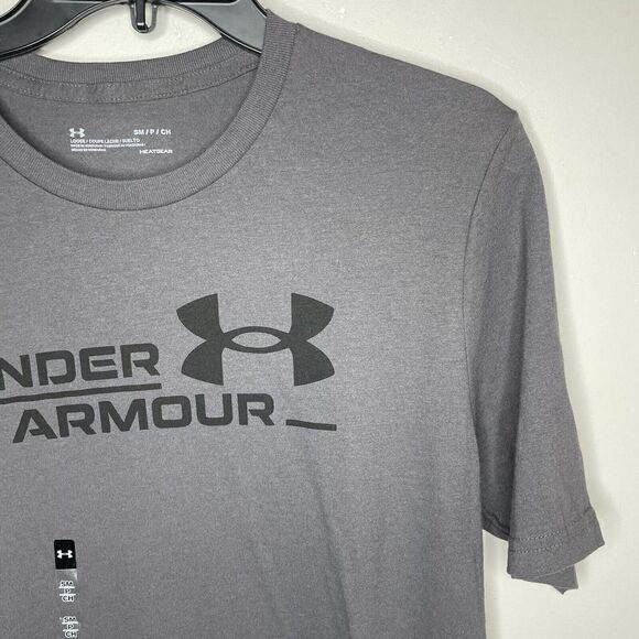 UNDER ARMOUR UA Mens HeatGear Loose Performance Tee NEW Sz S LOGO Gray T-Shirt - Picture 2 of 9